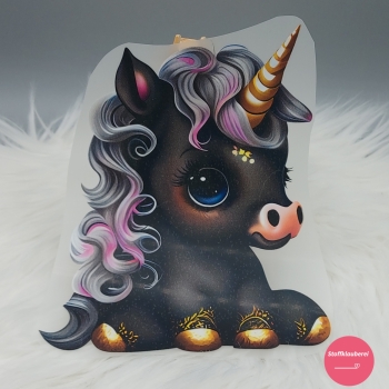 "Einhorn schwarz" Bügelbild  (ca. 17cm X 14cm)